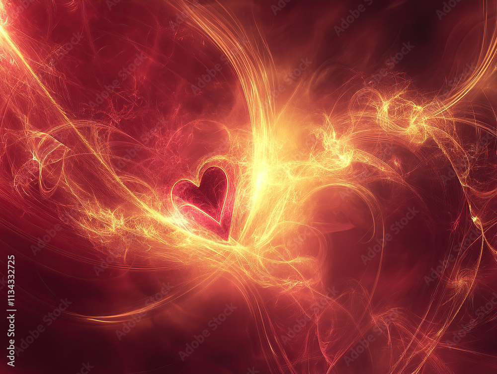 Fiery Abstract Heart with Glowing Energy Waves Fiery Abstract Heart with Glowing Energy Waves