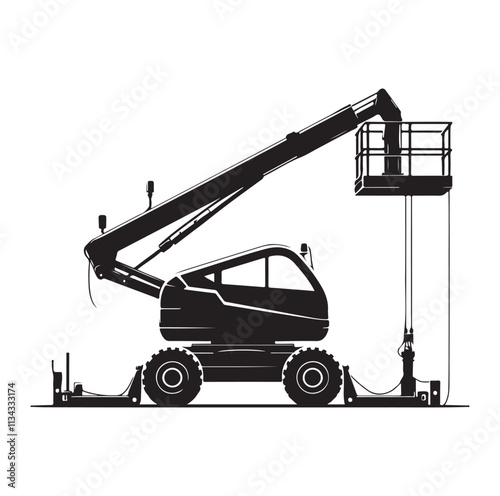 a cherry picker machine silhouette vector illustration