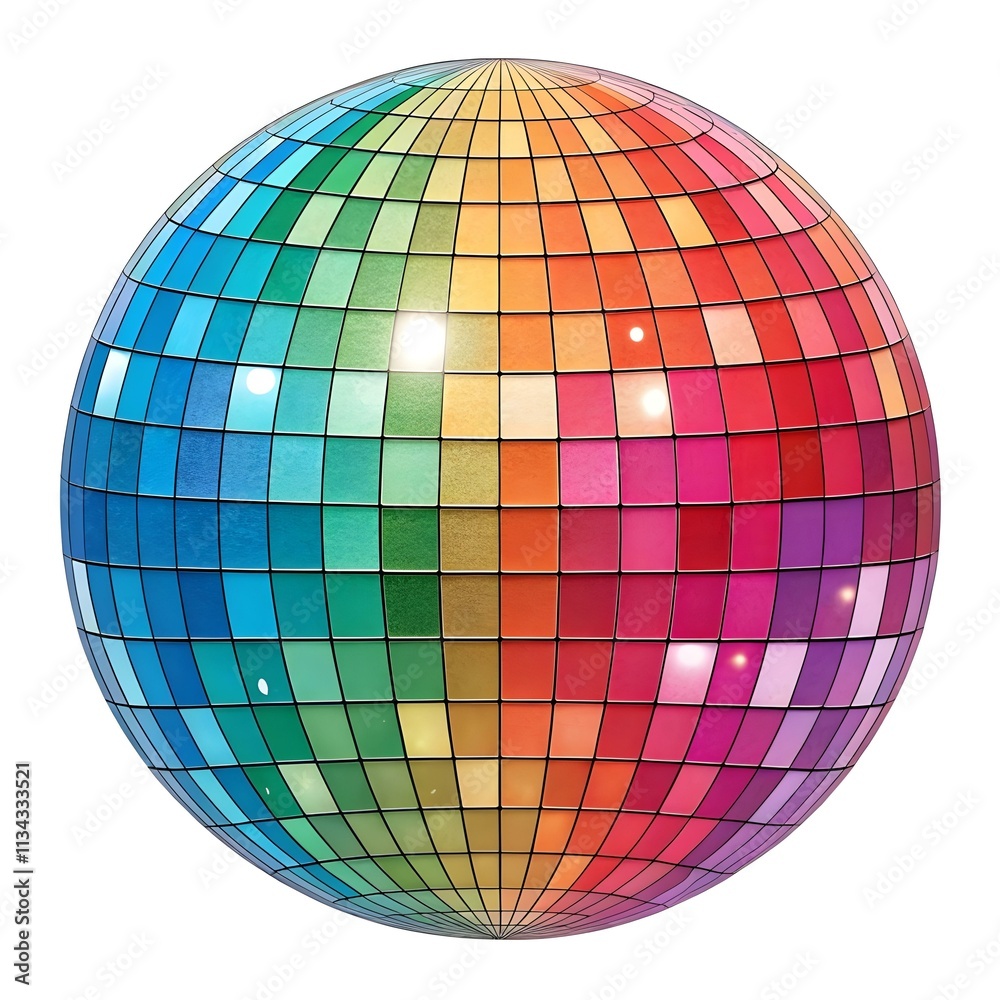 Shiny disco ball halftone  sparkling reflections isolated on white background for party and celebration