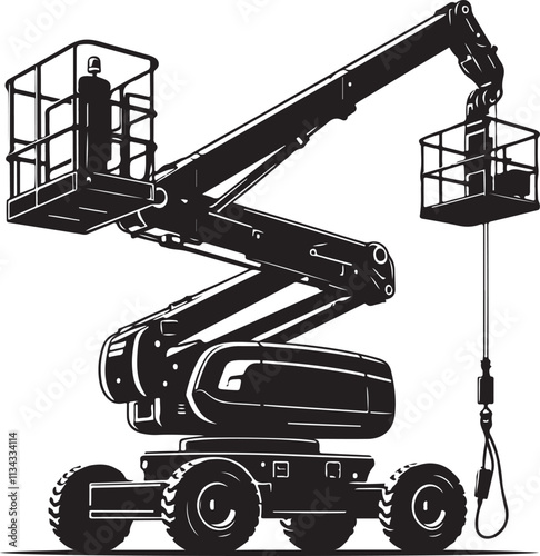 a cherry picker machine silhouette vector illustration