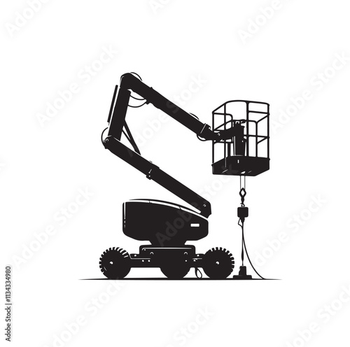 a cherry picker machine silhouette vector illustration