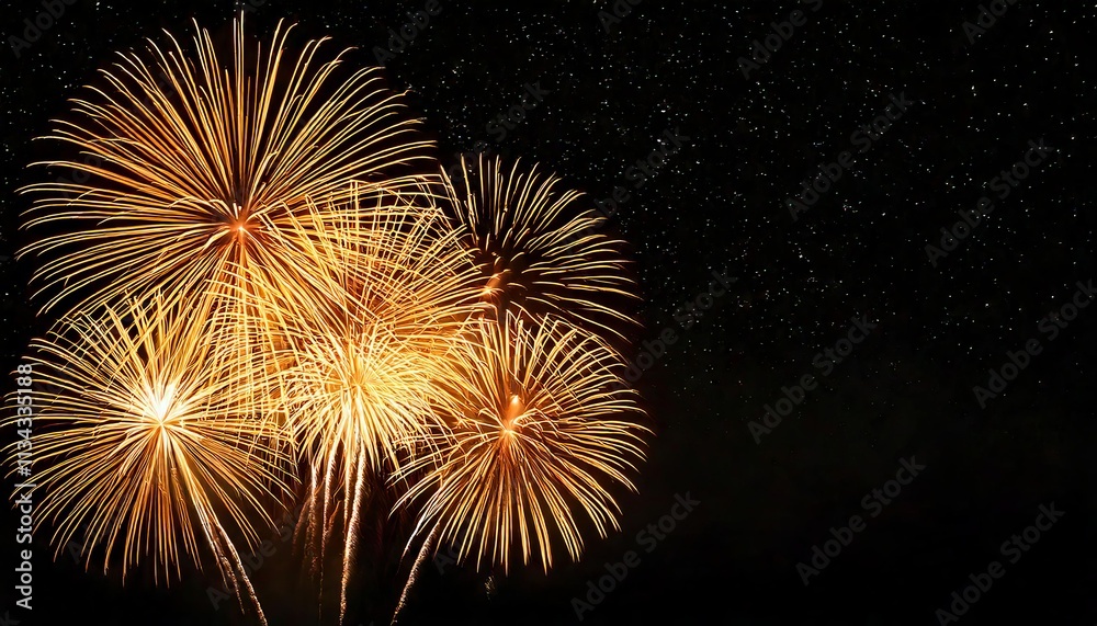 Golden Fireworks on Dark Background: Celebration and Anniversary Display Golden Fireworks on Dark Background: Celebration and Anniversary Display