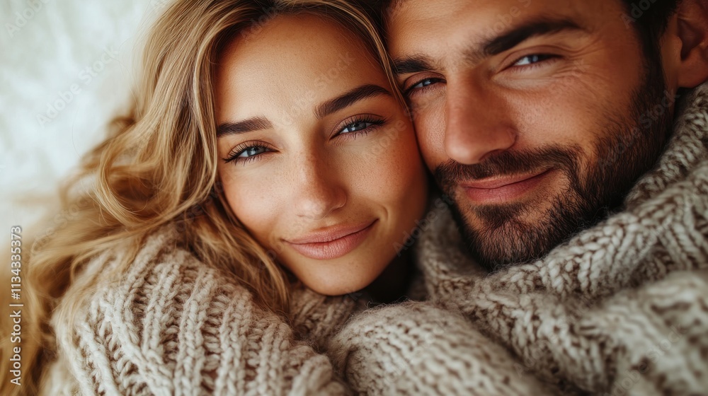 A cozy couple cuddling closely, sharing warmth and affection in a serene moment. A cozy couple cuddling closely, sharing warmth and affection in a serene moment.