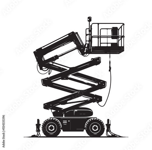 a cherry picker machine silhouette vector illustration