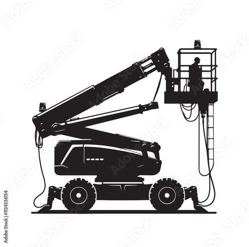 a cherry picker machine silhouette vector illustration