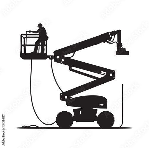a cherry picker machine silhouette vector illustration
