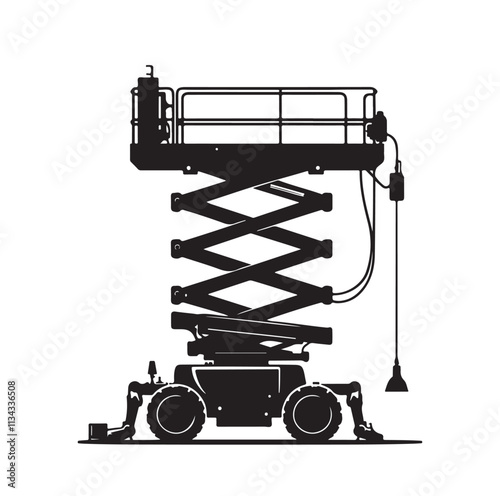 a cherry picker machine silhouette vector illustration