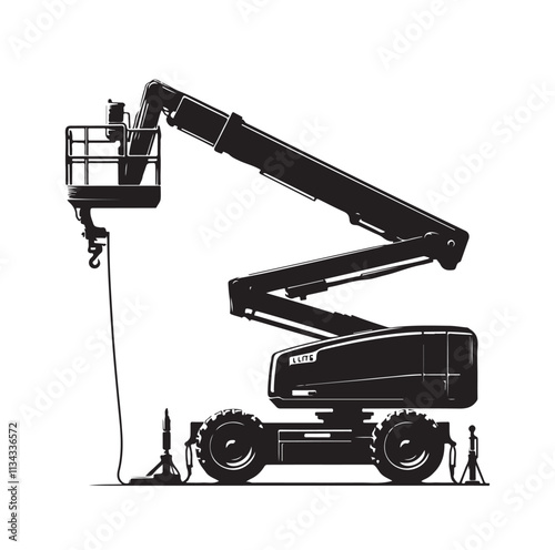a cherry picker machine silhouette vector illustration