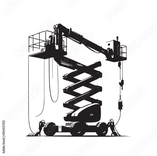 a cherry picker machine silhouette vector illustration