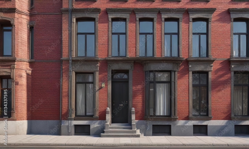 Tall prewar house facade with narrow window slit, urban decay, historic architecture Tall prewar house facade with narrow window slit, urban decay, historic architecture