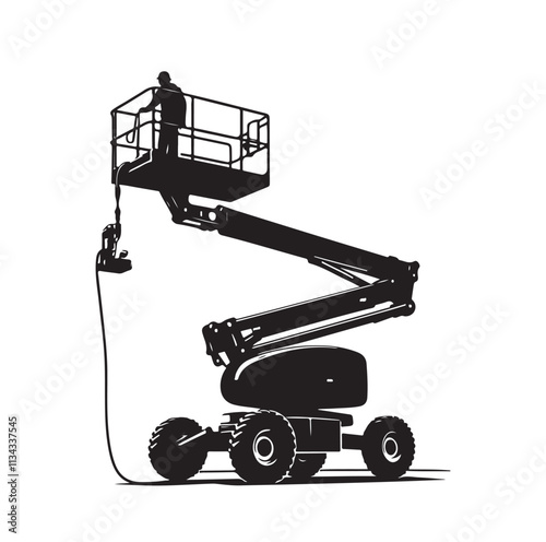 a cherry picker machine silhouette vector illustration