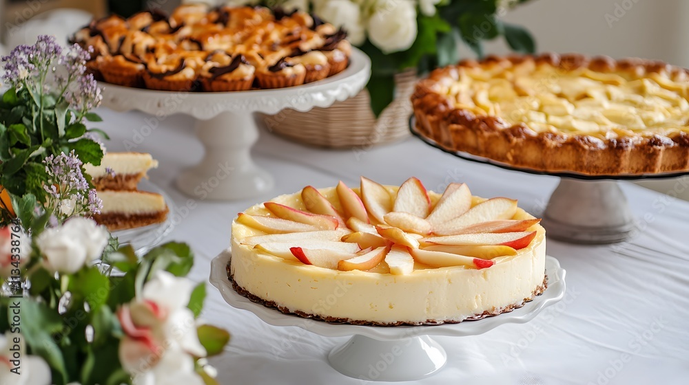 Cheesecake, apple pie and yeast cake, Generative AI Cheesecake, apple pie and yeast cake, Generative AI