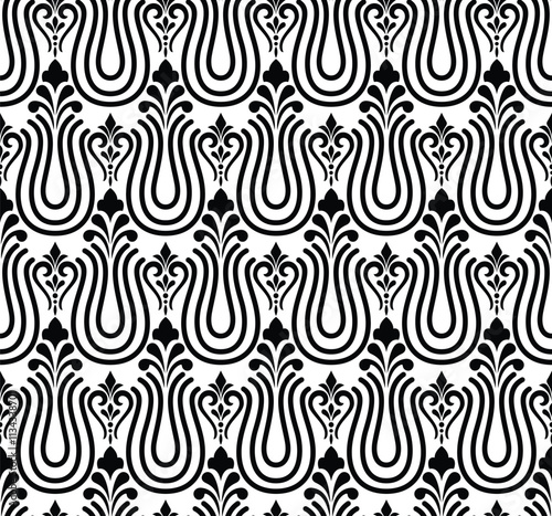 Floral seamless pattern. Black and white ornament. Fabric for ornament, wallpaper, packaging, vector background.