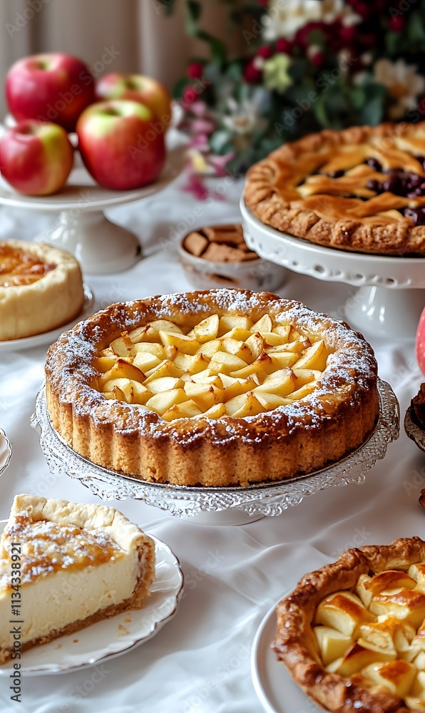 Cheesecake, apple pie and yeast cake, Generative AI Cheesecake, apple pie and yeast cake, Generative AI