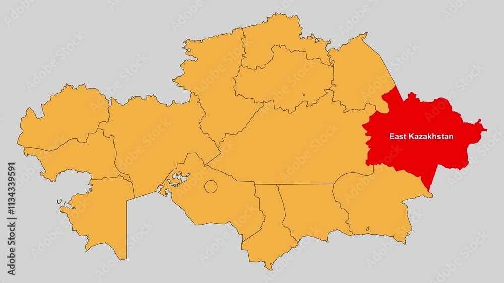 East Kazakhstan map animated video. The location is highlighted on the Kazakhstan map. Colour map with Gray background in video format. East Kazakhstan map animated video. The location is highlighted on the Kazakhstan map. Colour map with Gray background in video format.