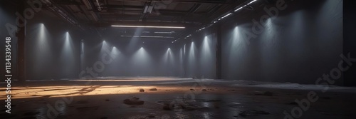 A vast, empty space with a single, flickering light, isolation, disconnection