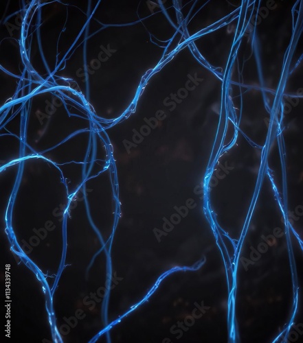 Glowing tendrils of neon blue stretch across the dark canvas like a living thing, neon, texture, glowing photo