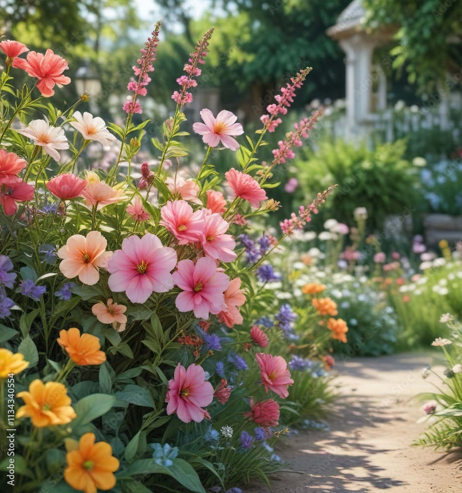 Obraz premium Delicate watercolor florals in a beautiful garden , serene, soft colors