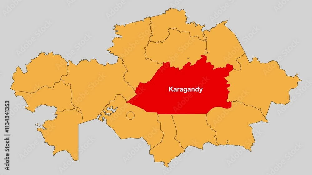Karagandy map animated video. The location is highlighted on the Kazakhstan map. Colour map with Gray background in video format. Karagandy map animated video. The location is highlighted on the Kazakhstan map. Colour map with Gray background in video format.