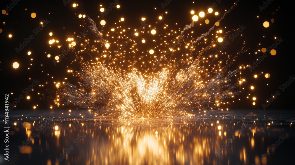 Naklejka premium Sparkling 2025 Celebration with Dazzling Lights, Fireworks, and Futuristic Design