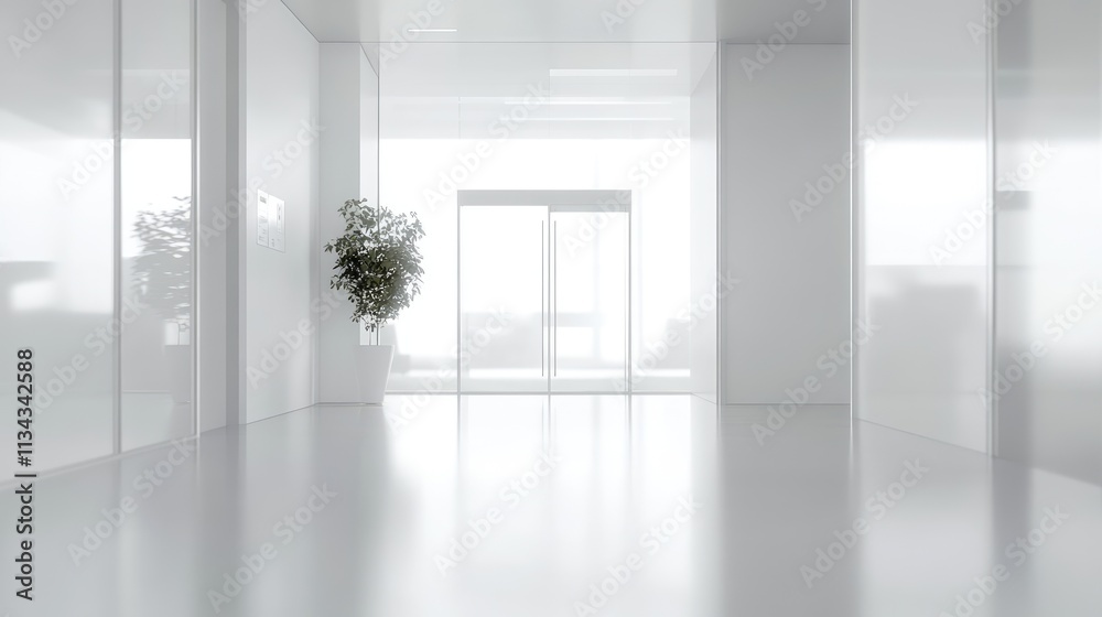 Obraz premium White Blur office building, healthcare clinic, hospital or school background interior view looking out toward to empty lobby