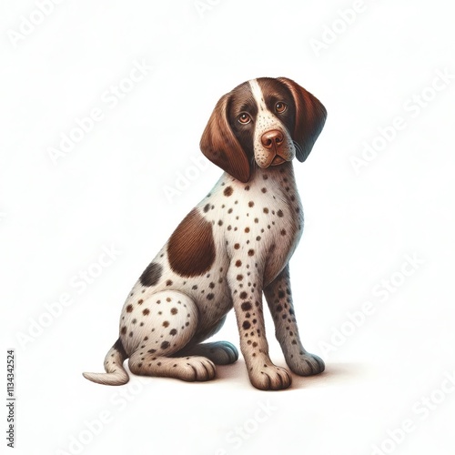 Watercolor painting of a german shorthaired pointer  dog with a colorful splashed background in a circular frame