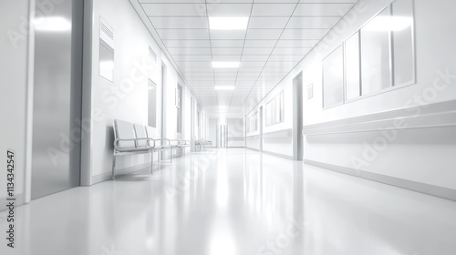 White Blur office building, healthcare clinic, hospital or school background interior view looking out toward to empty lobby