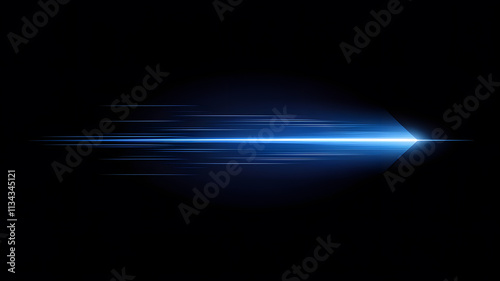 Blue horizontal light streaks on a black background  with a glowing effect and glowing lines. The blue glow line effect creates a horizontal beam  giving the impression of a light trail.