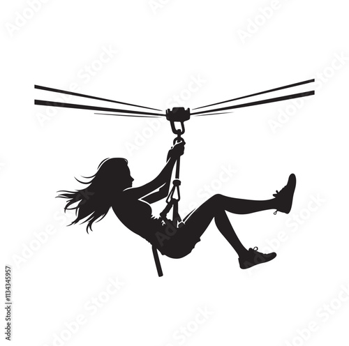girl riding on a zip line silhouette vector illustration