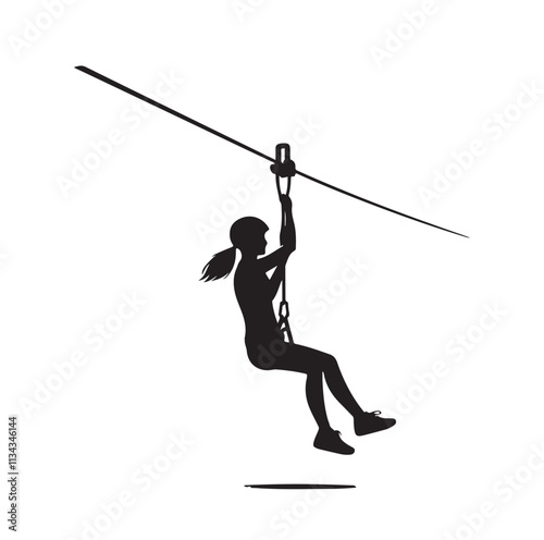 girl riding on a zip line silhouette vector illustration