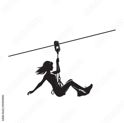 girl riding on a zip line silhouette vector illustration