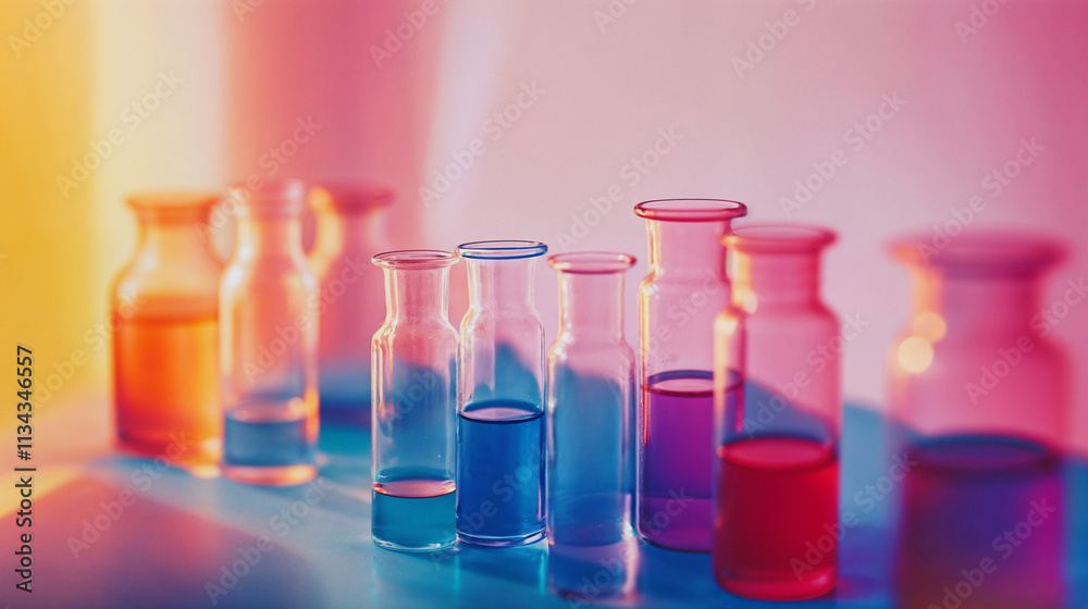 Colorful pastel test tubes with liquid, an elegant and clean design for laboratory or research-themed banners Colorful pastel test tubes with liquid, an elegant and clean design for laboratory or research-themed banners