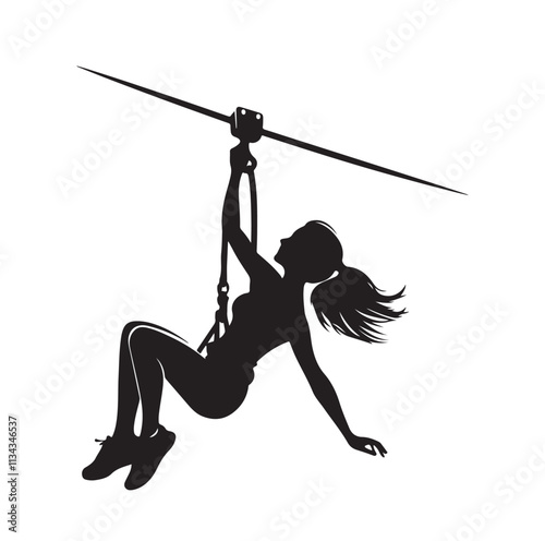 girl riding on a zip line silhouette vector illustration