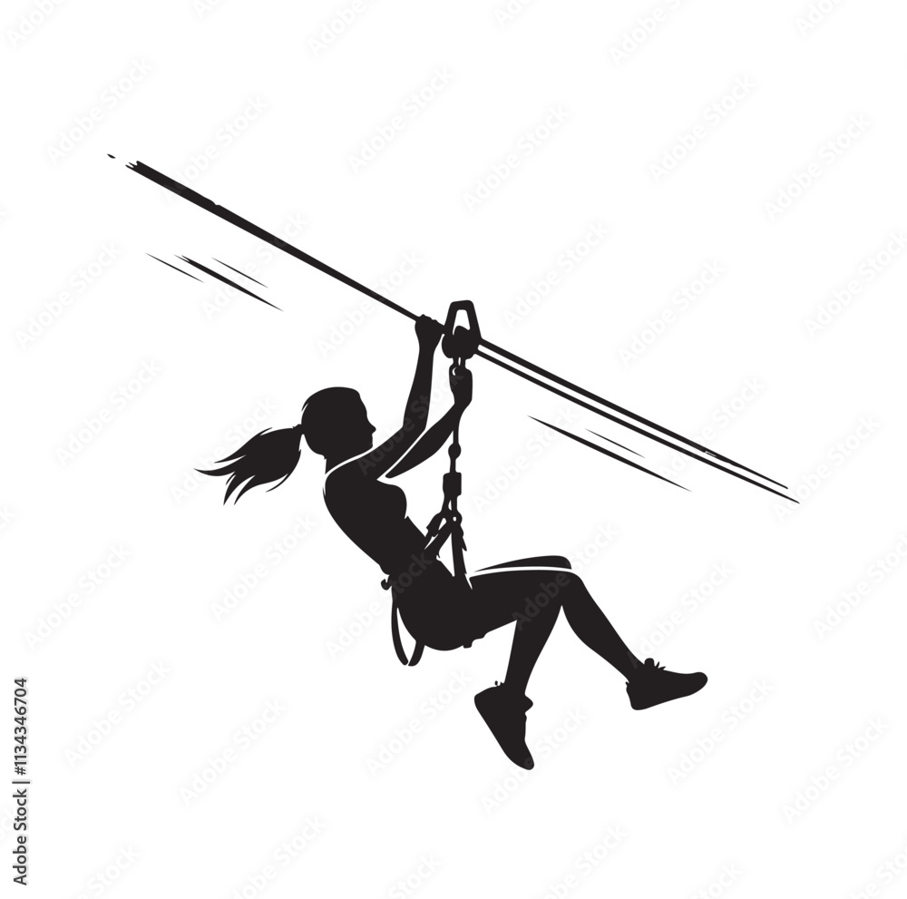 Obraz premium girl riding on a zip line silhouette vector illustration