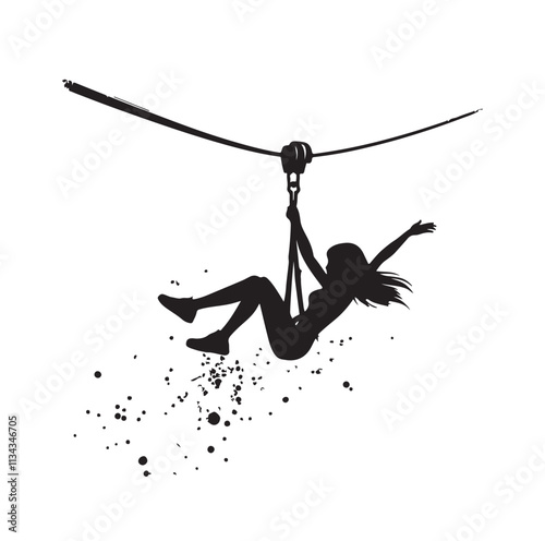 girl riding on a zip line silhouette vector illustration