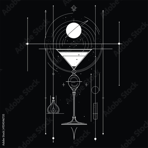 Intricate martini glass design with geometric patterns.