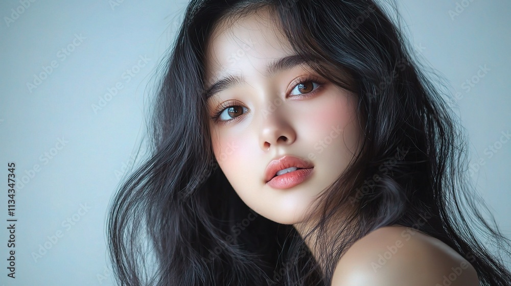Stunning Portrait of a Beautiful Woman with Clear Skin and Soft Hair Stunning Portrait of a Beautiful Woman with Clear Skin and Soft Hair