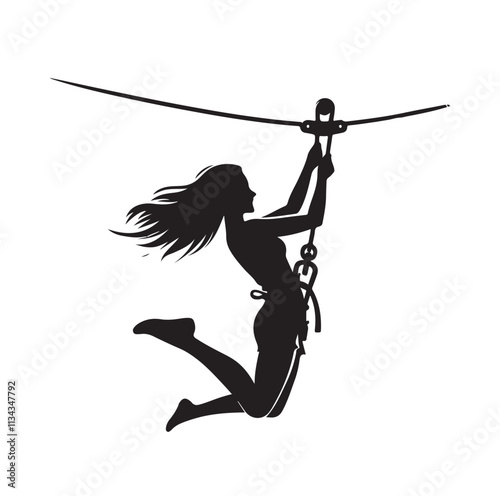 girl riding on a zip line silhouette vector illustration