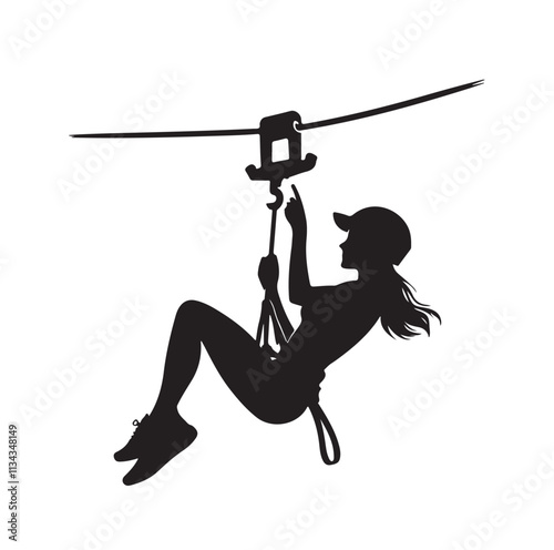 girl riding on a zip line silhouette vector illustration