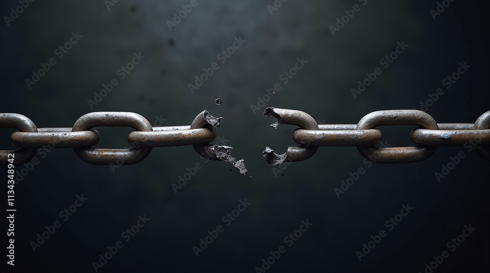 Broken Chain against Clean Dark Background, Breaking Free From Concept, Freedom and Independence Broken Chain against Clean Dark Background, Breaking Free From Concept, Freedom and Independence