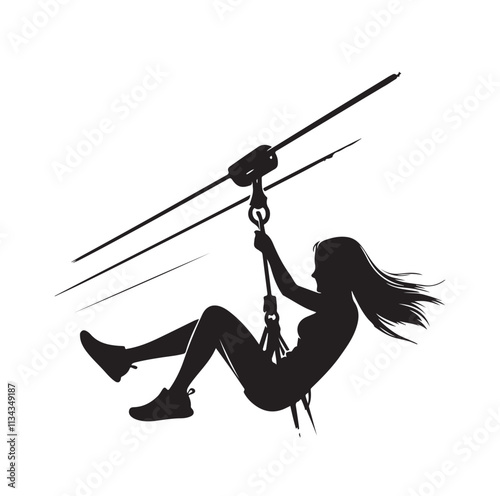 girl riding on a zip line silhouette vector illustration