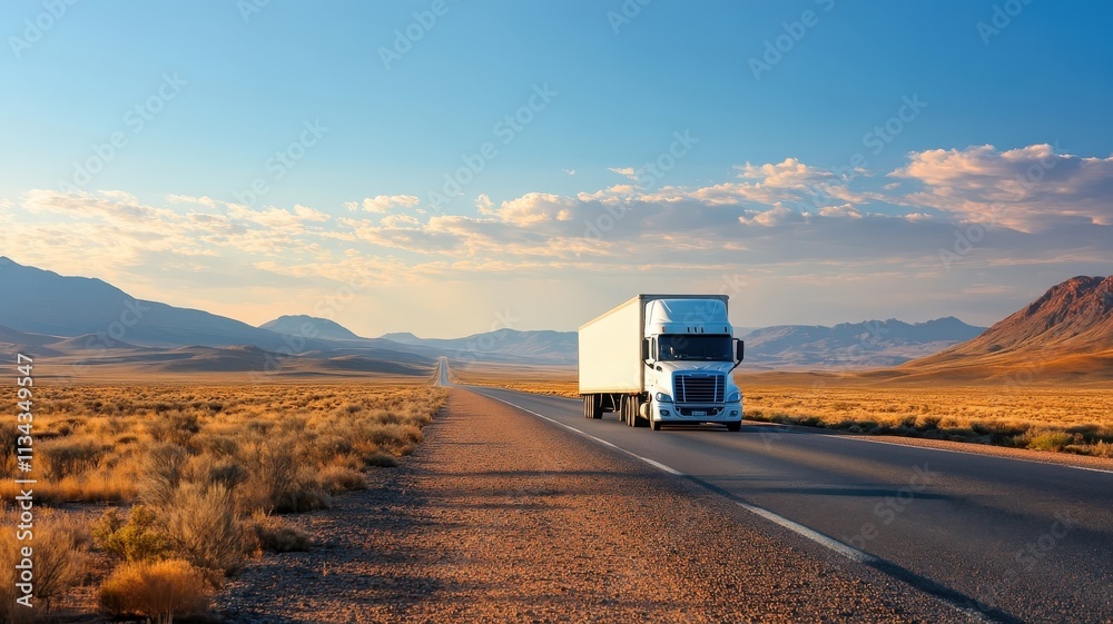 Shiny semi-truck on a desert highway under the hot sun. Shiny semi-truck on a desert highway under the hot sun.