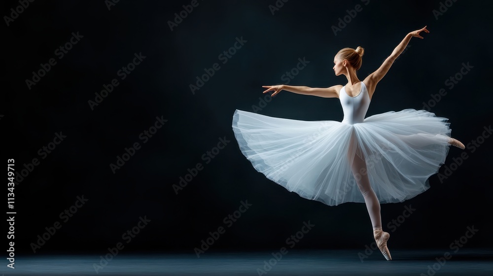 Graceful ballerina leaping through the air in an athletic dress. Graceful ballerina leaping through the air in an athletic dress.