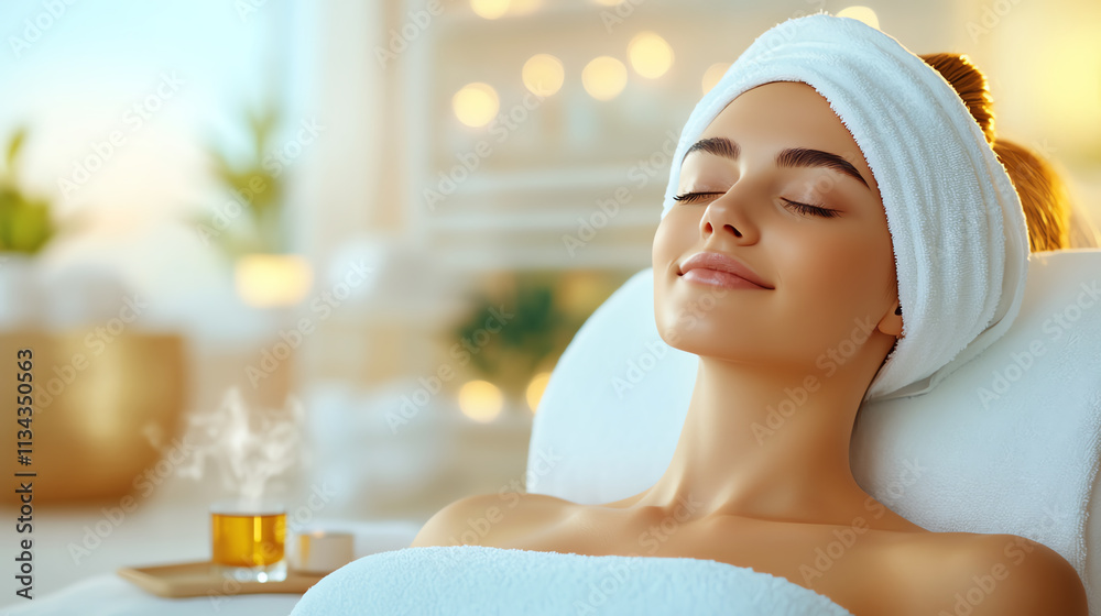 Relaxing woman enjoying spa treatment. Relaxing woman enjoying spa treatment.