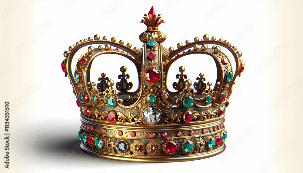 Fototapeta premium 3D Reyes Magos Crown Vector concept as Vector illustration of a regal crown adorned with intricate details and gemstones isolated on white background ideal for infographics representing royalty and tr