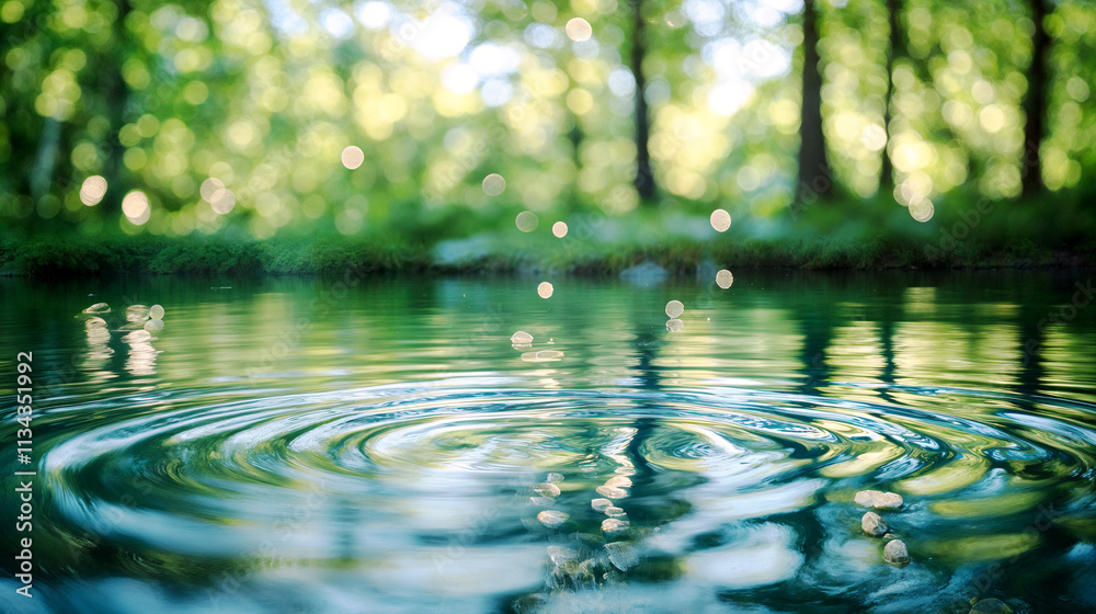 Peaceful scene with fresh green leaves and rippled water, an ideal serene background header or website banner design Peaceful scene with fresh green leaves and rippled water, an ideal serene background header or website banner design