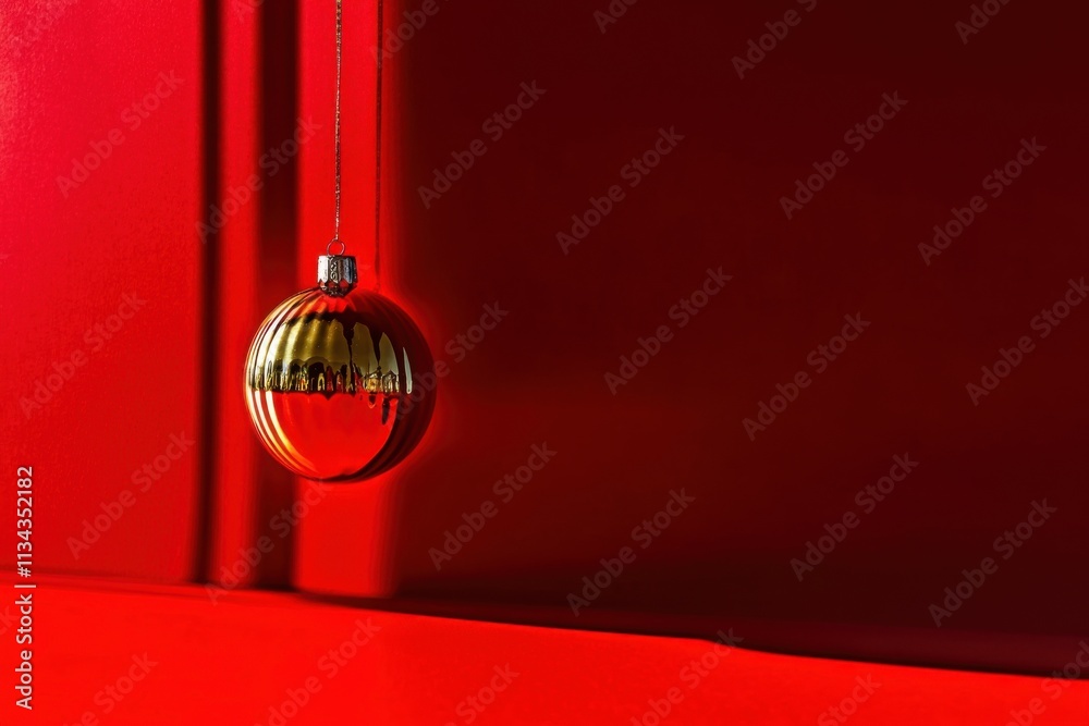Minimalistic christmas ornament against vibrant red background for holiday decor Minimalistic christmas ornament against vibrant red background for holiday decor