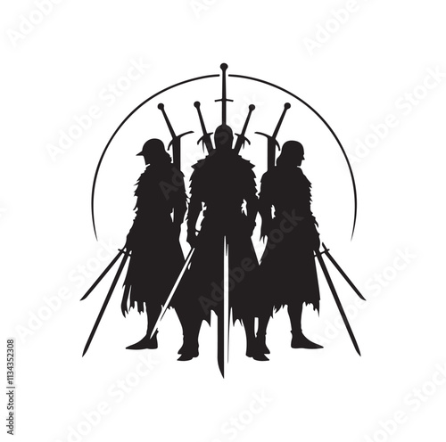 Four Swordsmen silhouette vector illustration