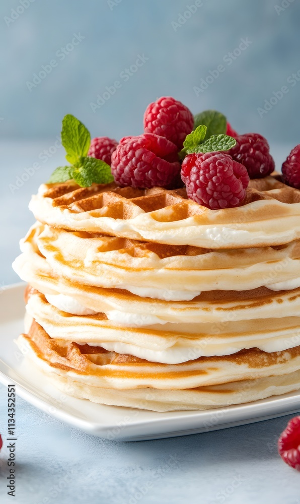 belgian waffles on white square plate, Generative AI belgian waffles on white square plate, Generative AI