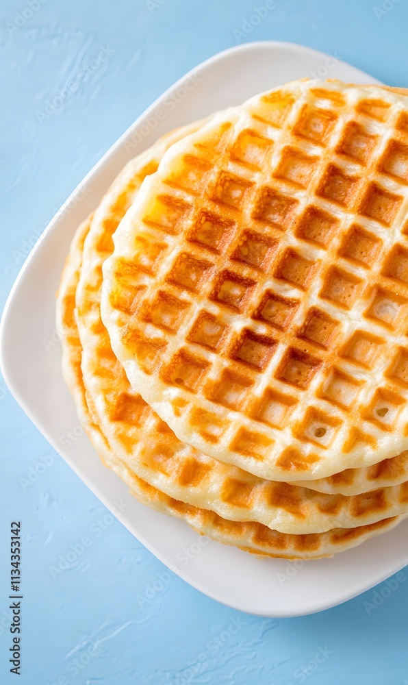 belgian waffles on white square plate, Generative AI